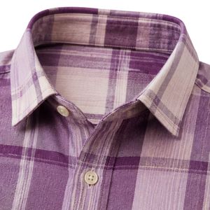 Chemise à manches longues pour homme en coton à carreaux violet prune et beige, décontractée, boutonnée, personnalisable, vente en gros, vêtements de mode - Product Image 3