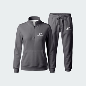 Conjunto Deportivo de Mujer de Primera Calidad, 100% Algodón, Invernal, Casual, con Patrón Sólido, Cierre de Cremallera de un Cuarto, Talla Grande - Product Image 1