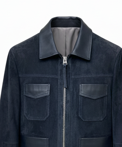 Camisa Chaqueta de Pana Azul Oscuro para Hombre, Estilo Workwear, Cierre de Cremallera, Cuello Camisero, Corte Regular, Ropa de Otoño - Product Image 4