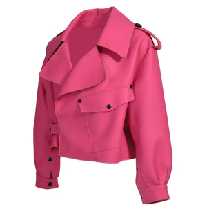 Blouson Moto Femme Tendance en Cuir Véritable Orange, Col Rabattu, Manches Longues, Épaulettes, Fermeture Ceinture, Style Automne - Product Image 6