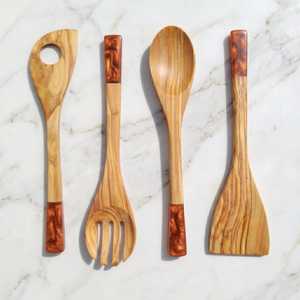 Modern Design Wood Eco-Friendly Wedding Salad Serving Spoon Mirror Polish <b>Gold</b> Plated Curved Long Handle Customized Color - Product Image 3