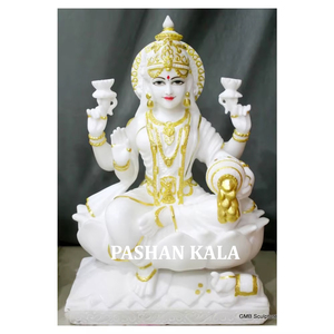 Sculpture de la déesse Laxmi Mata, idéale pour la maison et le temple, en marbre blanc de qualité supérieure, finition fine et polissage lisse, pose sur socle. - Product Image 1