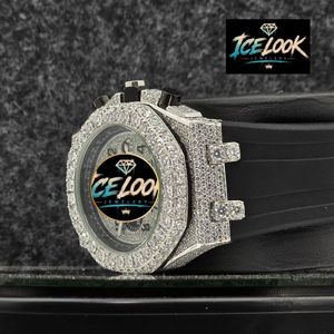 ICELOOK – montre de luxe en diamant pour hommes, boîtier octogonal en acier inoxydable, 42mm, chronographe à Quartz analogique, bracelet en caoutchouc, cristal saphir - Product Image 2
