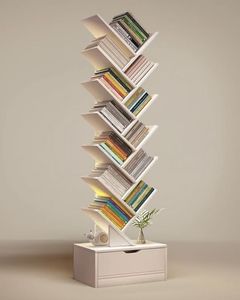 Multi Tier Tree Design Bookcase Wooden Storage <b>Shelf</b> with Drawer for Home Decoration - Product Image 2