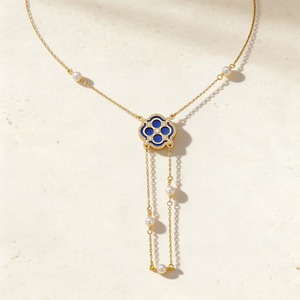 Collar de Oro Amarillo de 9K con Perlas de Agua Dulce y Madreperla Azul y Blanca, Diseño Floral, para Mujer, Joyería Fina, Venta al Por Mayor - Product Image 2