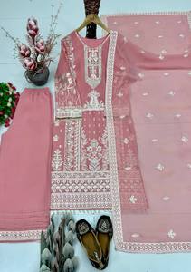 Nouvel ensemble haut, bas et dupatta pour femme en faux georgette lourde, infroissable, extensible, avec broderie et sequins, toutes saisons - Product Image 6