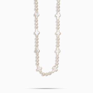 Freshwater <b>Pearl</b> Beaded 925 <b>Sterling</b> <b>Silver</b> Cross Shape Hiphop Style Unisex Everyday Wear <b>Necklace</b> - Product Image 1