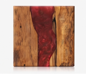Sous-verres modernes carrés en résine époxy rouge et noyer, finition naturelle, cadeaux de mariage parfaits, accessoires pour la maison, le thé, le vin, la salle à manger - Product Image 1