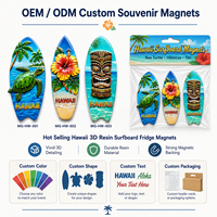 Magnet Kulkas Souvenir Hawaii Kustom 3D Resin Papan Selancar Magnet Kulkas Tiki Penyu Laut Bunga Grosir Hadiah Turis