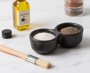 Premium Ceramic Dual Compartment Condiment Bowl Black Matte Finish Herb Spice Tool Set Durable Kitchenware Accessories - Product Image 3