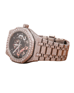 Reloj de Diamantes de Corte Redondo Moissanite para Hombre, Oro Blanco con Detalles en Diamantes, Esfera Negra, Correa con Diamantes - Product Image 2