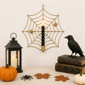 Gold Metal Spider Web Wall <b>Sconce</b> Candle Holder Taper Candleholder for Halloween Party Decor & Indoor Wall Mounted <b>Lighting</b> - Product Image 4