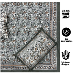 Premium Jaipur Hand Block Print Non Toxic Dye Bedsheet <b>King</b> <b>Size</b> Pure Cotton 108x90 Inches Breathable Skin Flowers Hospital - Product Image 2