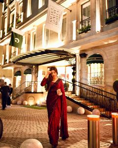 Designer Party Wear Sequence Work <b>Maroon</b> Colour Georgette <b>Saree</b> Paired With Georgette Unstitched Blouse - Product Image 3