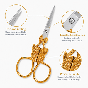 Ciseaux de couture à manche en métal doré, lame tranchante en acier inoxydable, outils de bricolage et de beauté, petite taille - Product Image 2