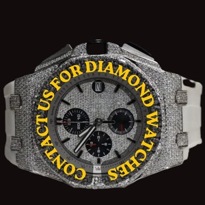 Reloj de Fiesta con Diseño Personalizado, Diamantes de Moissanita Brillantes, Movimiento de Cuarzo, Correa de Goma Blanca, Esfera Redonda con Cronógrafo - Product Image 1