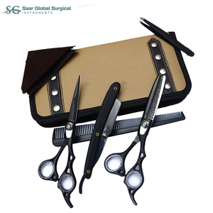 Kit professionnel de ciseaux de barbier/brosse à barbe/moustache en acier inoxydable pour droitiers, dans un mini étui à moustache avec logo client - Product Image 1