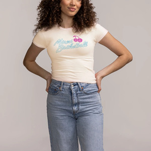 Camiseta Corta de Algodón Casual con Estampado Gráfico para Mujer, Corte Ajustado - Product Image 1