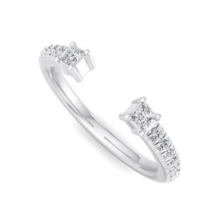 Anillo abierto de oro rosa de lujo con diamante talla princesa, ajustable, tipo banda envolvente, minimalista, apilable, joyería de moda para mujer - Product Image 2