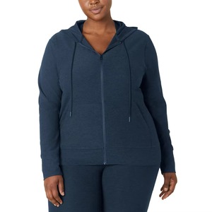 Plus Size Women's Hooded <b>Zip</b>-<b>Up</b> Sweatshirt Solid Color Fleece Knitted Casual Spring <b>Top</b> Full Sleeve Regular Length Only - Product Image 1