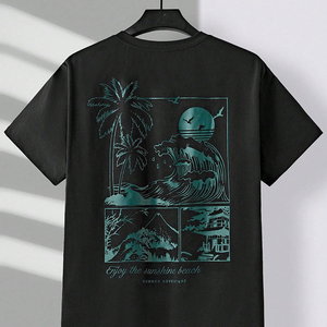 เสื้อยืดและกางเกงขาสั้นชุดเซ็ตสองชิ้นสำหรับผู้ชายฤดูร้อน แขนสั้น ผ้าถัก สตรีทแวร์ สีตามสั่ง ระบายอากาศได้ดี ผลิตจากโพลีเอสเตอร์/คอตตอน - Product Image 4