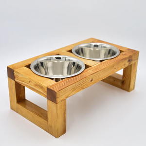 Customized Cute Wood Pet Bowl <b>Stand</b> Portable Steel <b>Food</b> Serving Feeder for <b>Dogs</b> & Cats Acacia Wood <b>Stand</b> By FWE - Product Image 4