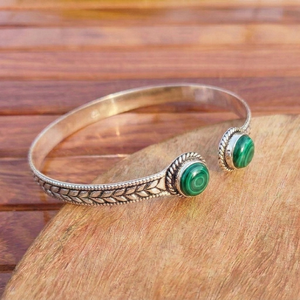 Malachite Aura Hydro Stone Silver Plated Dual Stone <b>Adjustable</b> Cuff Bangle Wholesale Jewelry for women - Product Image 5