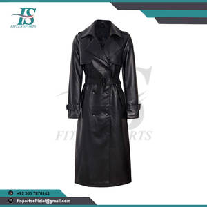 Manteau long en cuir pour femmes avec fausse fourrure, veste longue en cuir noir pour femmes, vente en gros, fabricant OEM - Product Image 2