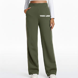 Pantalones de Invierno para Mujer de Alta Calidad en Poliéster/Algodón, con Logotipo Bordado Personalizado, Botones Laterales con Efecto Desgastado, Cintura Elástica de Felpa, Estilo Hip Hop - Product Image 1