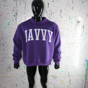 Sudadera JAVVY PURPLE con Cuello Alto, 100% BLANCA, Apliques Bordados, Cuello Ancho, CLUSH INDUSTRIES - Product Image 1
