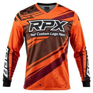 Maillot de motocross haute performance à manches longues, orange et bordeaux, impression par sublimation, pour adulte, toutes saisons. - Product Image 4