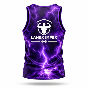 Custom Purple Lightning Print Gym Tank Top for Men 3D Sublimation Bodybuilding <b>Stringer</b> <b>Vest</b> Sleeveless Fitness Sportswear OEM - Product Image 3