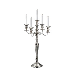Elegant 5-Arm Aluminum Candelabra Shiny Polished Silver Finish 24-Inch <b>Tall</b> Decorative <b>Candle</b> Holder Centerpiece For Weddings - Product Image 1