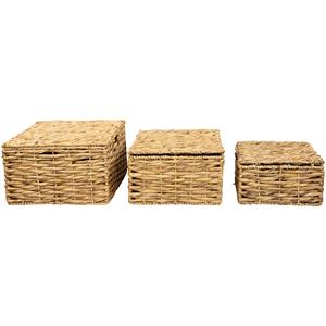 ชุดตะกร้าเก็บของสานจากผักตบชวา 3 ใบ พร้อมฝาปิด ตะกร้าเก็บของทำมือ ขายส่ง เป็นมิตรกับสิ่งแวดล้อม ผลิตในเวียดนาม - Product Image 1