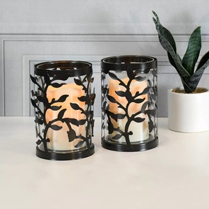 Ensemble de porte-bougies en fer noir avec motif de feuilles découpées, forme cylindrique, pour la décoration de la maison, résistant à la chaleur - Product Image 4