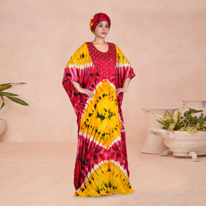 Caftán Farasha Modesto de Rayón con Pecho Decorado en Contraste, Mangas Anchas Drapeadas, Elegante y Largo para Ocasiones de Eid - Product Image 4