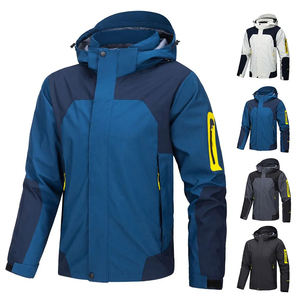 Women Breathable Hooded <b>Ski</b> <b>Jacket</b> <b>White</b> Navy Color Blocking Waterproof Zipper Closure Full Sleeve Outdoor Wear 100% Polyester - Product Image 5