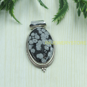 Pendentif en obsidienne flocon de neige naturelle, argent sterling 925, fait main, cabochon ovale, bijou de guérison en cristal, cadeau pour femme - Product Image 2