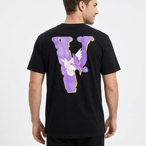 T-shirt noir pour homme avec logo V et imprimé oiseaux, décontracté, manches courtes, col rond, coupe classique, jersey en coton - Product Image 4