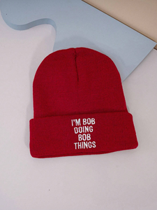Red Beanie Hat With Embroidery I'm Bob Doing Bob Things Unisex Casual <b>Winter</b> <b>Cap</b> for Adults Wholesale <b>Winter</b> Beanie Hats - Product Image 1