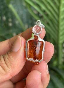 Colgante Vintage con Forma de Animal, Color Ámbar, Resina, Cristal, Diamantes de Imitación, Engaste de Plata, Unisex, Regalo, Joyería - Product Image 2