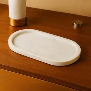 Modern White Marble Oval Serving Tray Decorative Vanity Organizer Tray for Bathroom Countertop <b>Coffee</b> <b>Table</b> Home Decor - Product Image 3
