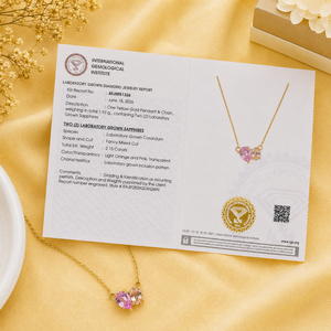 Collier pendentif en or jaune massif 14 carats certifié IGI avec saphir Padpardscha et morganite cultivés en laboratoire, bijoux pour femmes - Product Image 6