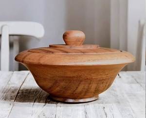 Tazón de servir de madera natural con tapa, apto para alimentos, de forma redonda, para vajilla, tazón para servir bocadillos, decoración del hogar al mejor precio. - Product Image 2