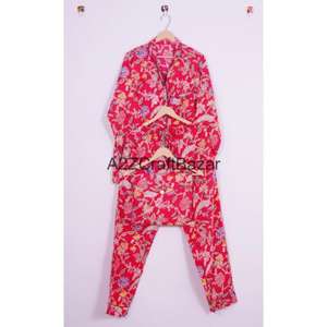 Conjunto de Pijama de Algodón con Cintura Elástica para Mujer, Estampado Floral Hecho a Mano, Estilo Camisa Holgada, Talla XL, Ropa de Baño de Primavera para Adultos - Product Image 5