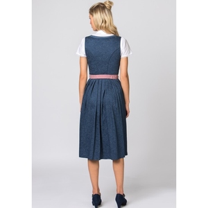 Women's Bavarian Style Dirndl <b>Dress</b> Midi Length A-Line With Belt Short Sleeve Vintage Folk Costume Denim Pink Blue Contrast - Product Image 2