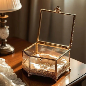 Durable Metal And Glass Jewelry <b>Box</b> For Organizing Jewelry Accessories Rings Earrings And <b>Small</b> Valuable Items - Product Image 1