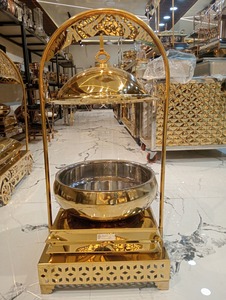 Calentador de Comida Tipo Buffet Esférico Zafiron CrownSphere, Diseño Real de Lujo, Acero Inoxidable Dorado, Base Martillada con Adornos - Product Image 6