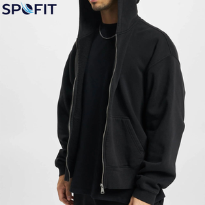 เสื้อฮู้ดซิปโอเวอร์ไซส์ปักโลโก้ตามสั่งสำหรับผู้ชาย เสื้อฮู้ดทรงหลวมแบบซิปเต็มตัว ไหล่ตก ผ้าฝ้ายฟลีซหนานุ่ม สไตล์สตรีทแวร์ - Product Image 4