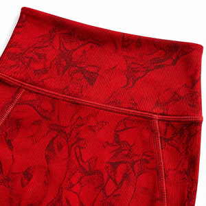 Ensemble de yoga 2 pièces pour femme, imprimé floral rouge, leggings taille haute, crop top dos nageur à col rond, longueur intégrale, sans couture, en Spandex et Polyester - Product Image 5